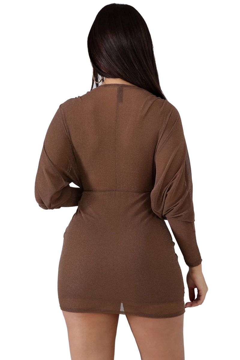 Sexy Mesh Mini Dress Brown