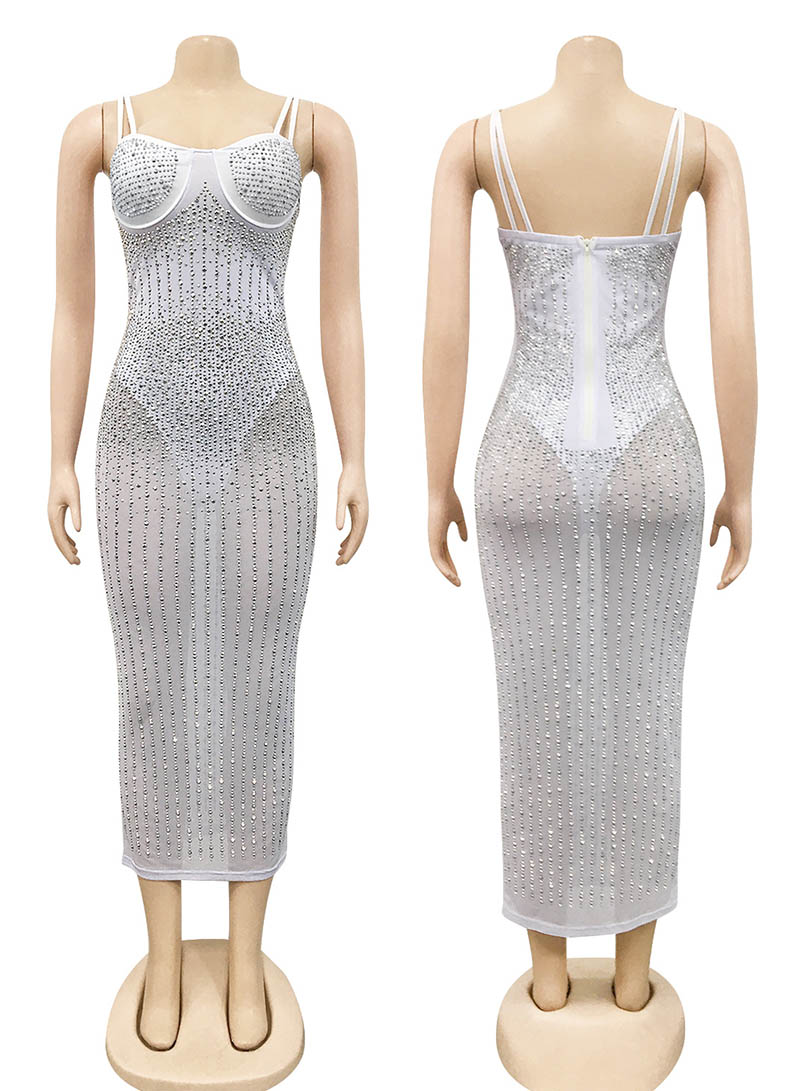 Starlight Mesh Rhinestone Gown White