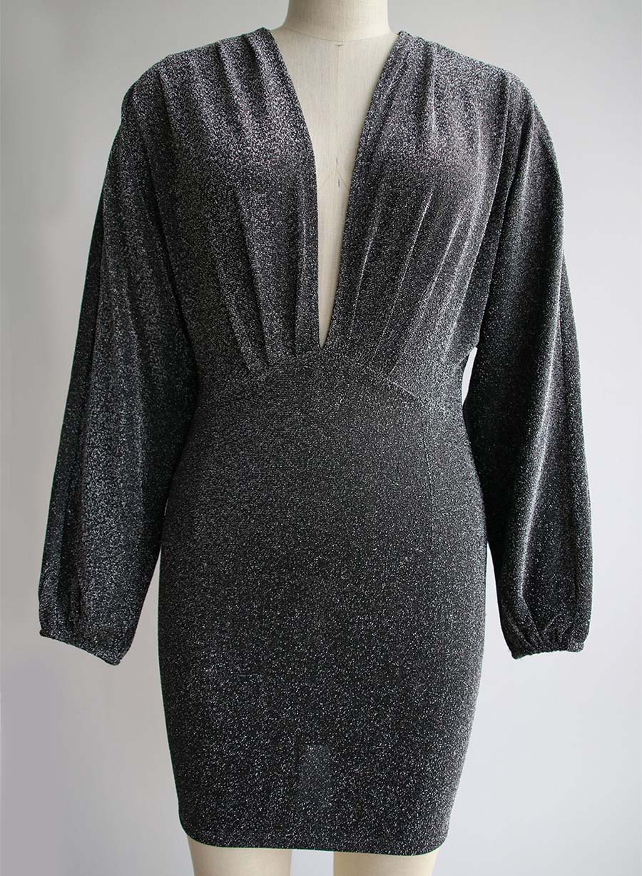 Metallic Stretch Yarn Dress Silver