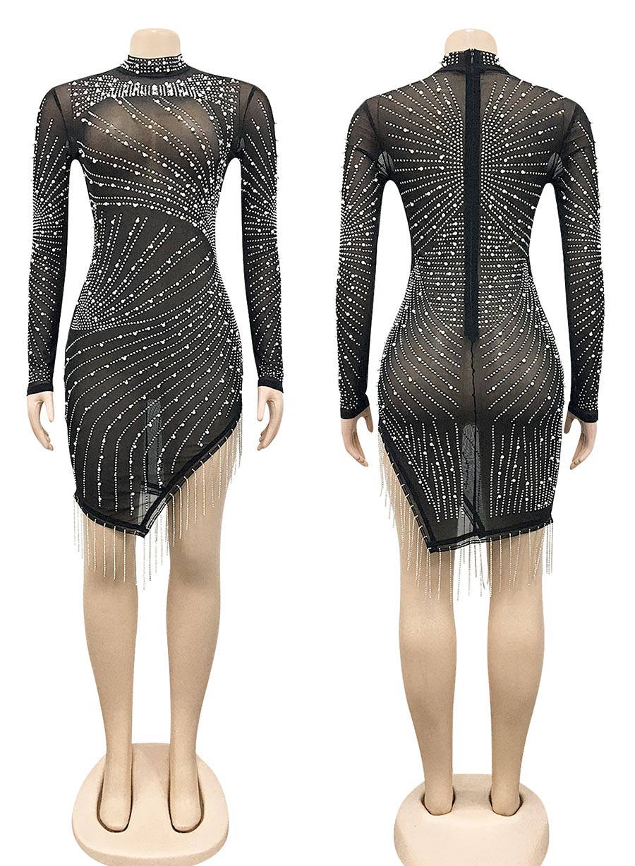 Rhinestone and Pearl Bodycon Black