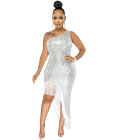 Asymmetrical Sequin Bodycon Dress White