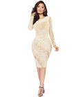 Bodycon Rhinestone Dress Apricot