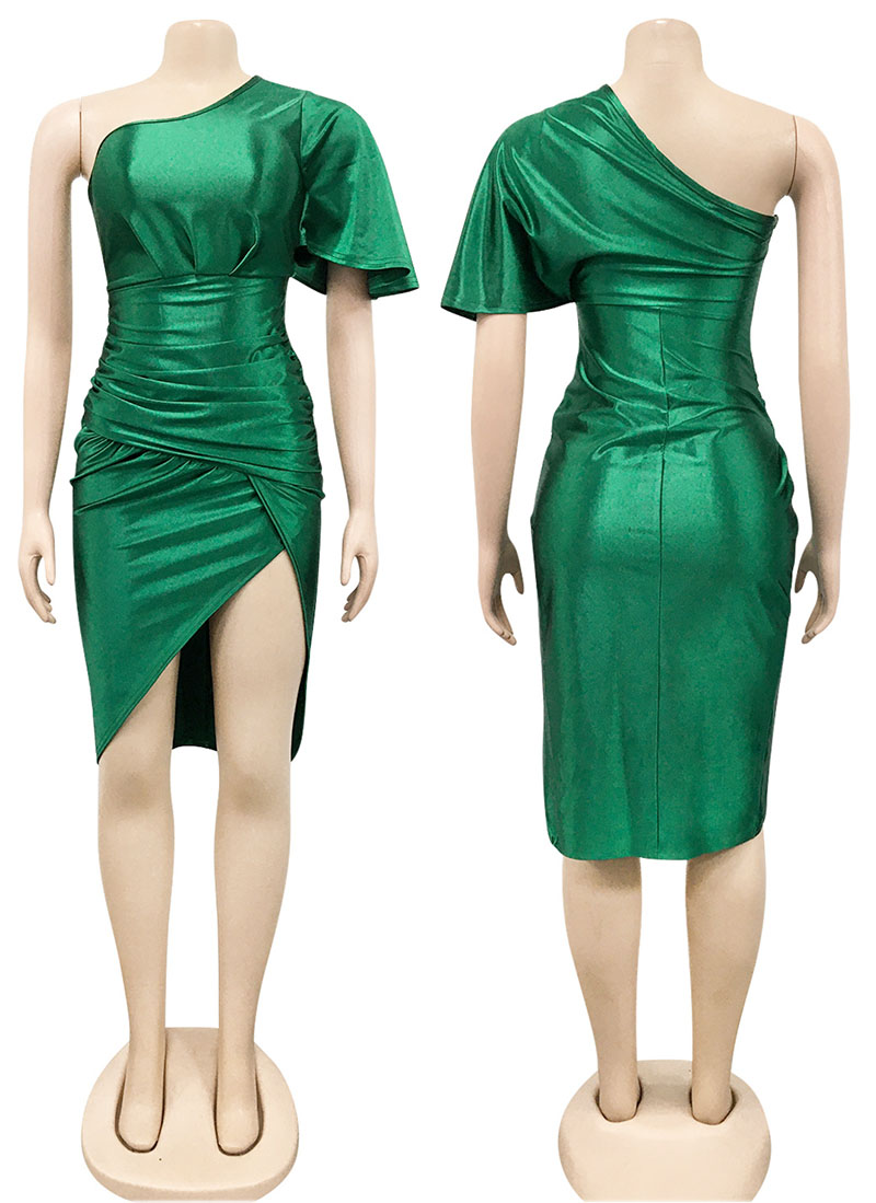 Asymmetrical Satin Dress Green