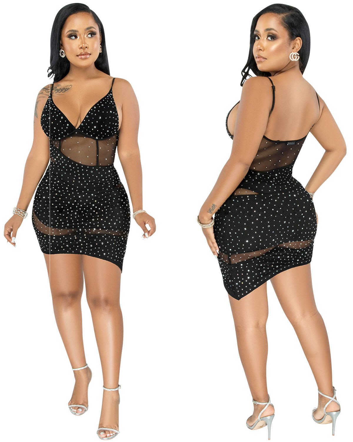 Flash Rhinestone Dress Black