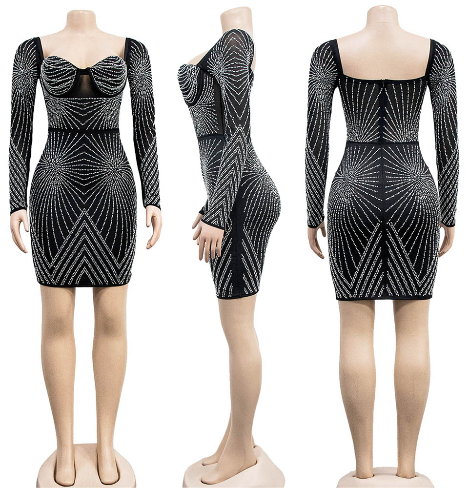 Deluxe Rehinestone Mesh Dress Black