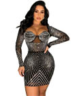 Deluxe Rehinestone Mesh Dress Black