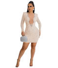 Exclusive Rhinestone Mesh Dress Apricot