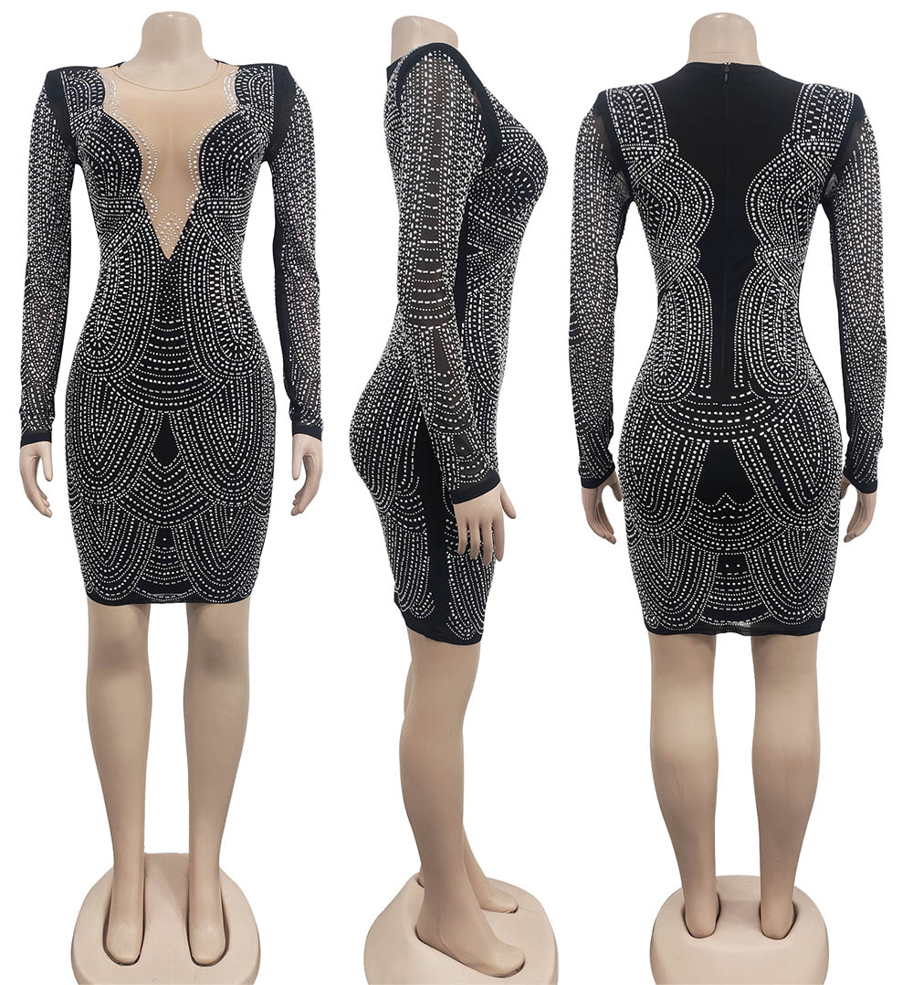 Exclusive Rhinestone Mesh Dress Black