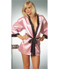 Pink Satin Robe With Black Trim