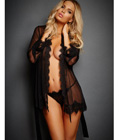 Lace Trim Sheer Robe Black