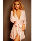 Lace Trim Sheer Robe Pink