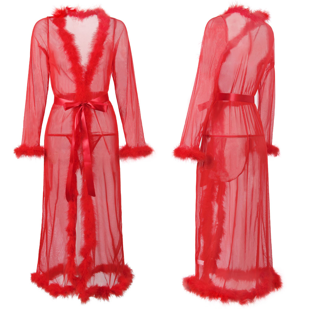 Sexy Fur Trim Long Robe Red