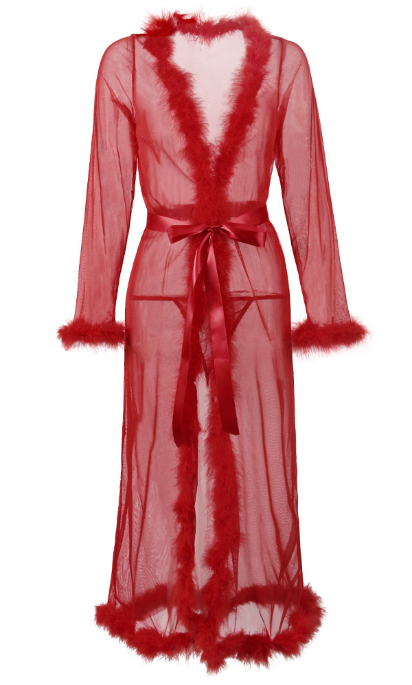 Sexy Fur Trim Long Robe Red