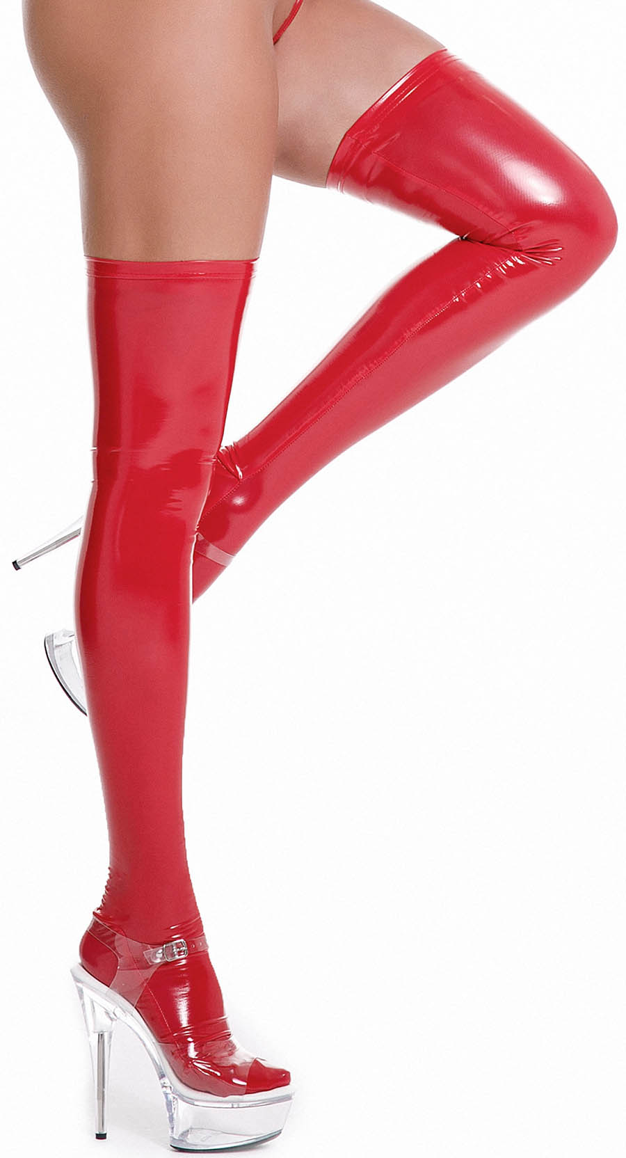Wetlook PU Leather Stocking Red