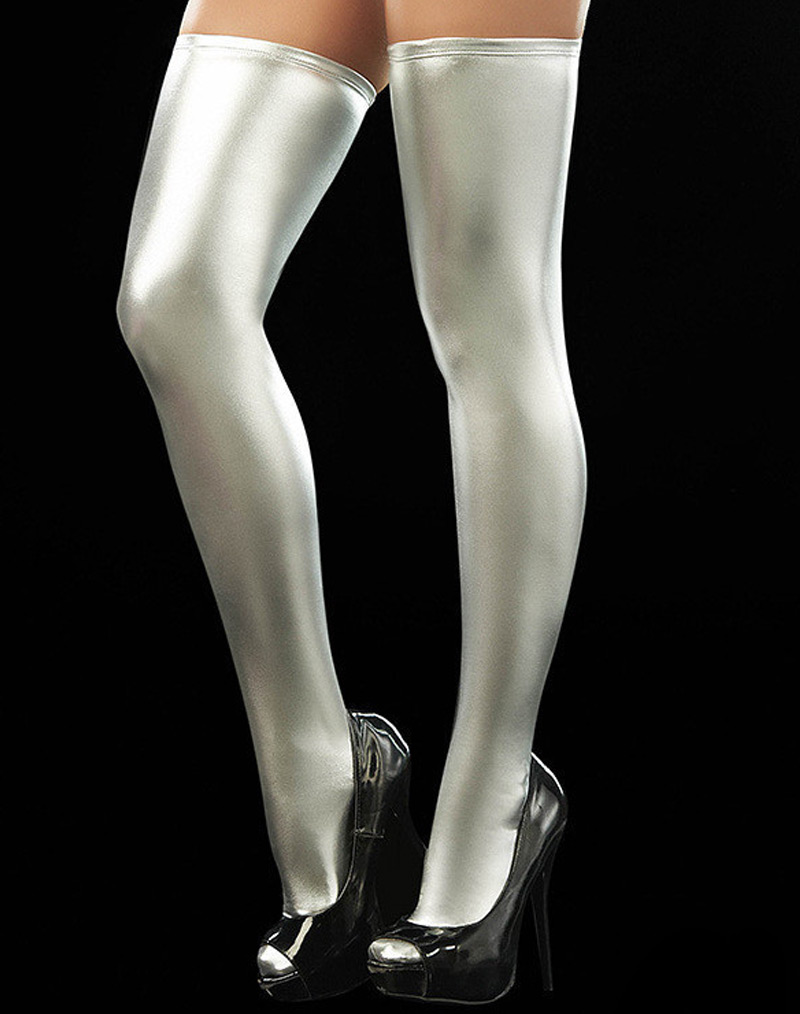 Vinyl Thigh Highs Silver