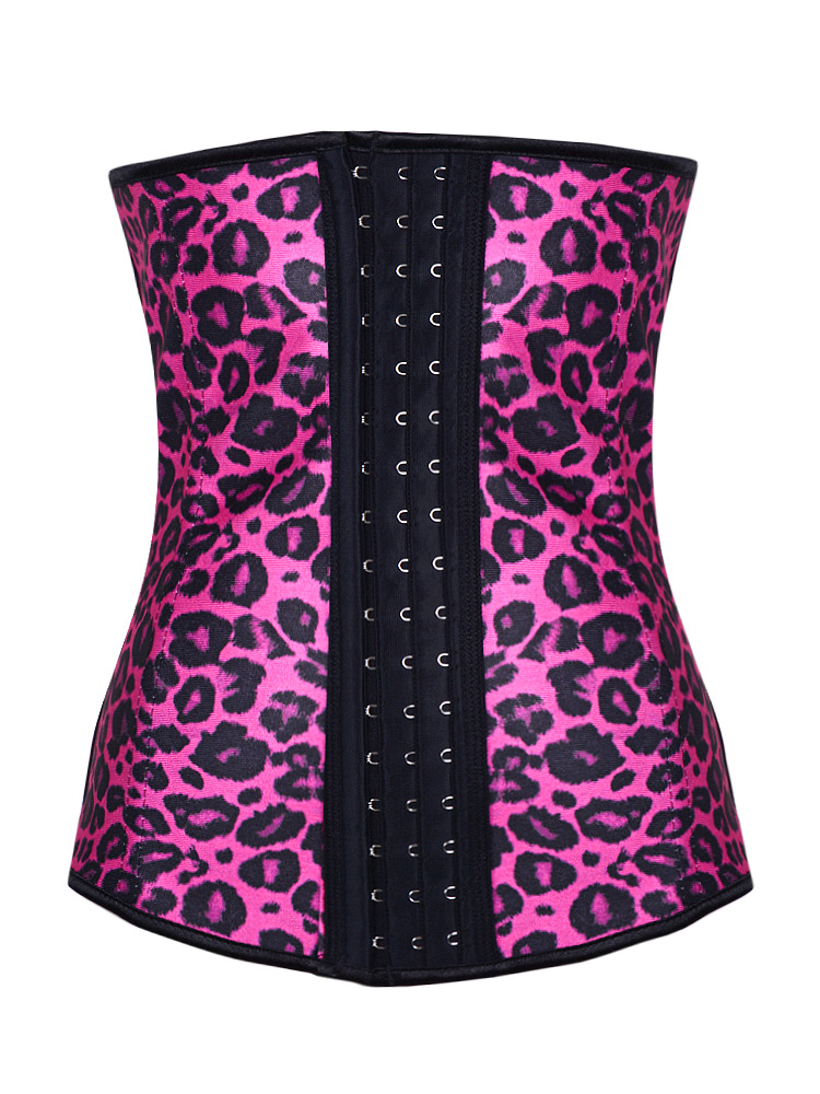 Latex Rubber Steel Boned Corset Rose Leopard