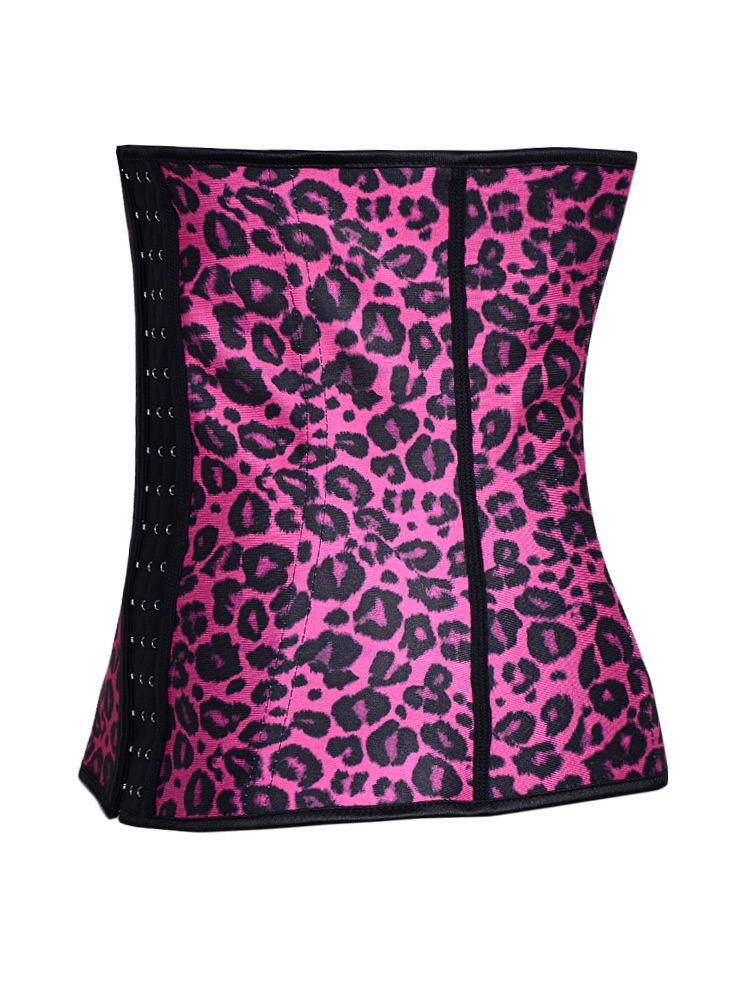 Latex Rubber Steel Boned Corset Rose Leopard