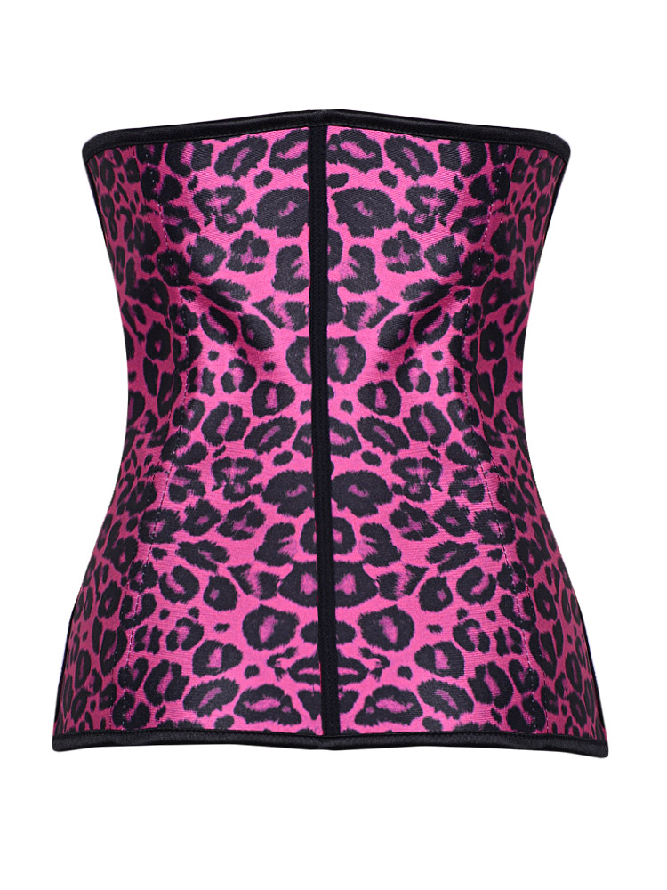 Latex Rubber Steel Boned Corset Rose Leopard