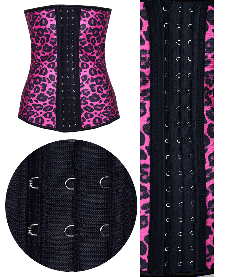 Latex Rubber Steel Boned Corset Rose Leopard