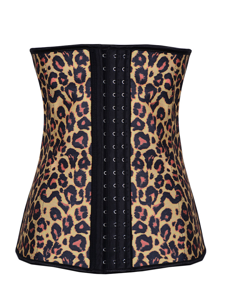 Latex Rubber Steel Boned Corset Yellow Leopard