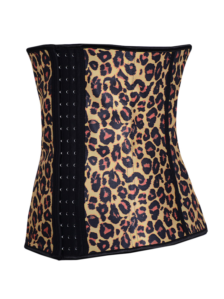 Latex Rubber Steel Boned Corset Yellow Leopard