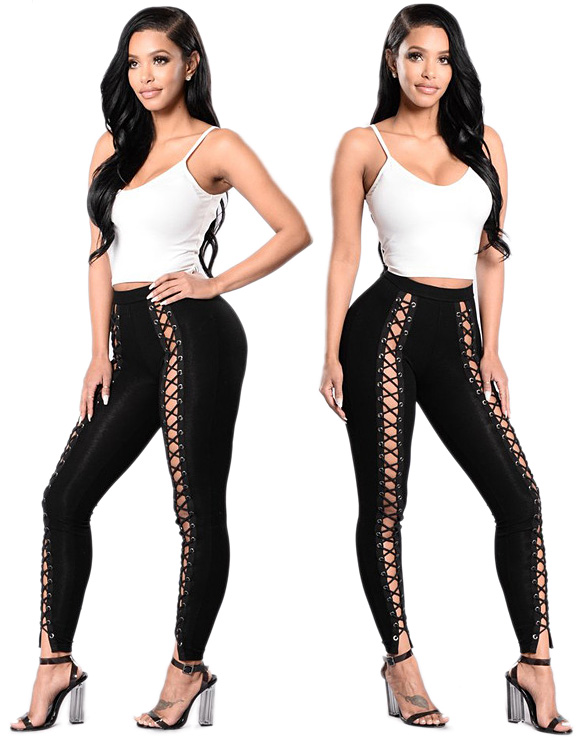 High-rise Lace-up Front Bodycon Leggings