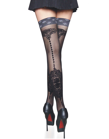 Sheer Thigh High With Back Seam Floral