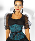 Teal Corset With Black Lace Overlay