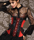 Pleated Lace Trimming UnderBust Corset Red