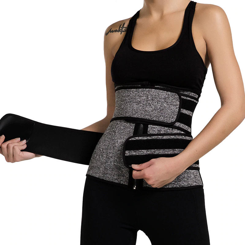 Steel Boned Waist Trainer Zipper Front Grey