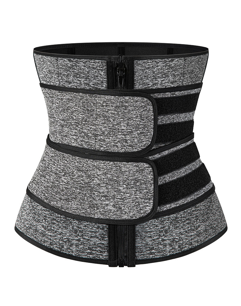 Steel Boned Waist Trainer Zipper Front Grey