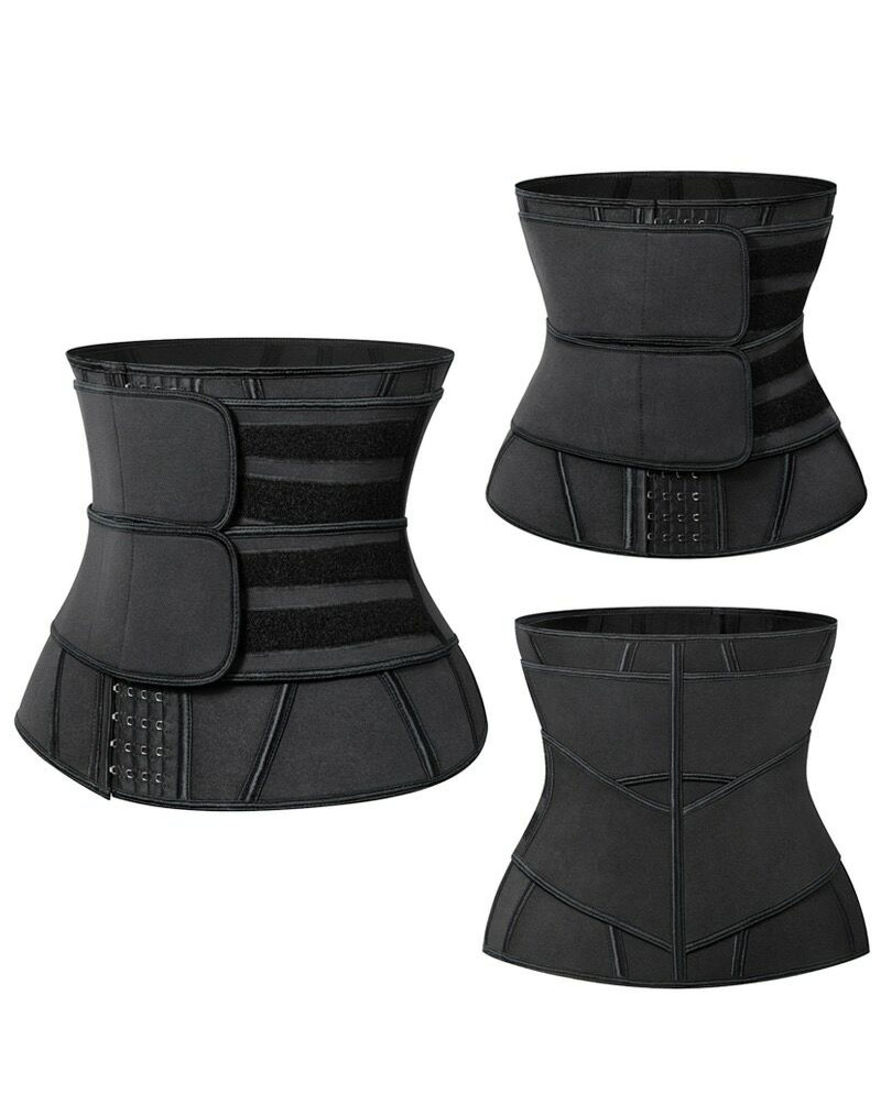 Steel Boned Waist Trainer Hook&Eye Front Black