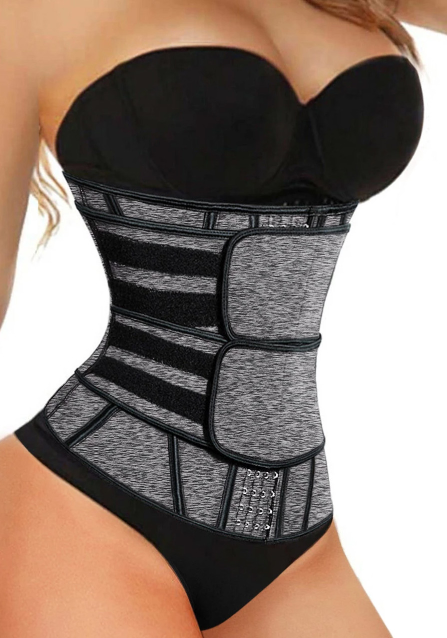 Steel Boned Waist Trainer Hook&Eye Front Grey