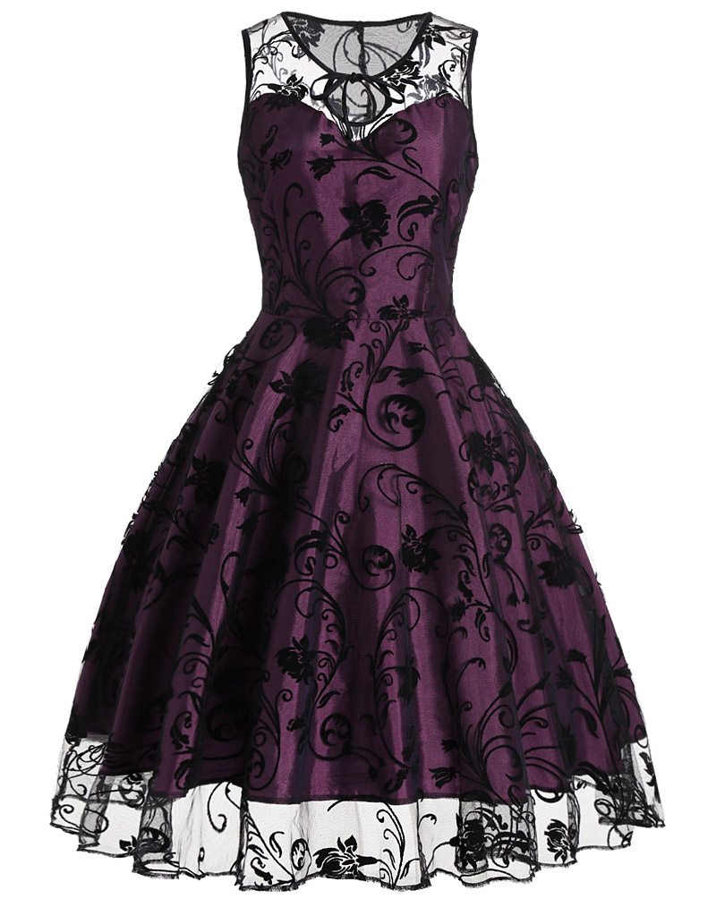 Illusion Lace Prom Dress Purple