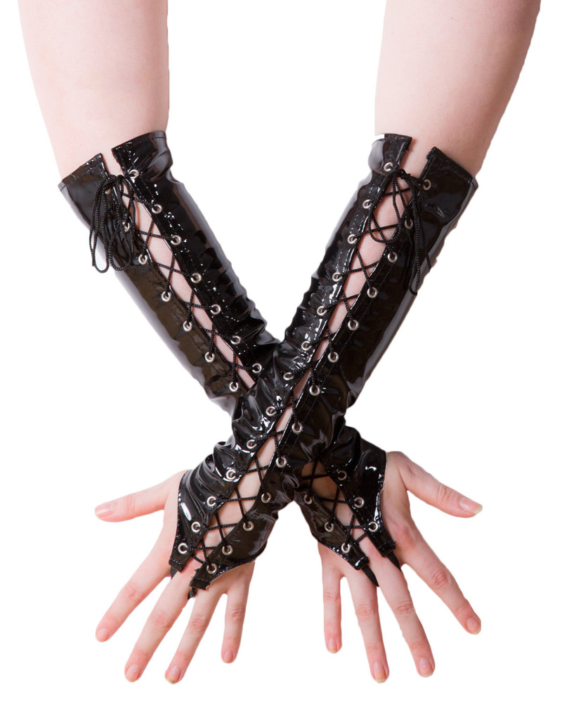 Wetlook Lace Up Gloves Black