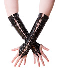 Wetlook Lace Up Gloves Black