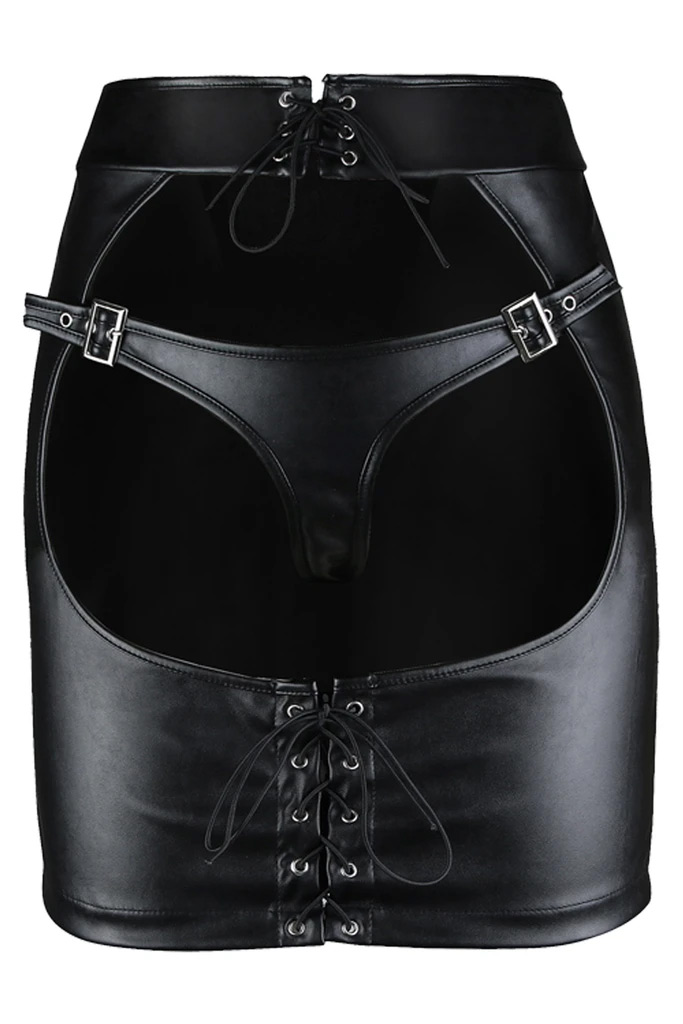 PU Leather Open Hip Mini Skirt