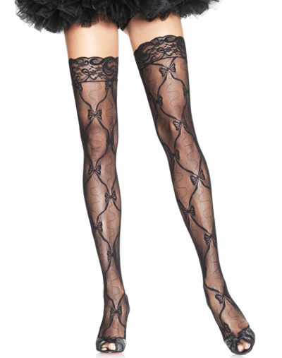 Bow Lace Thigh High with Lace Top