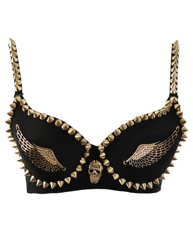 Metallic Wings And Spikes Bra