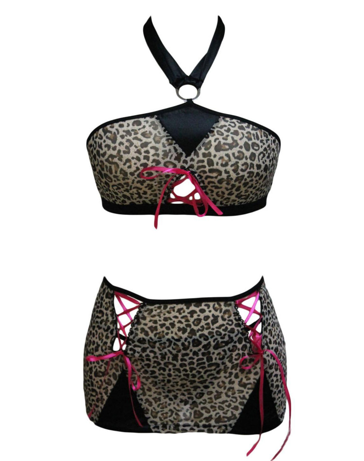 Passionate Panther Bra and Skirt Set Brown