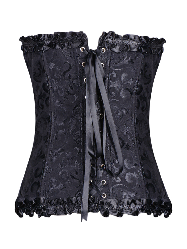 Gothic Brocade Corset Black With Zipper Front