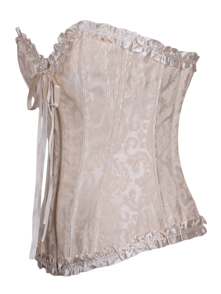 Gothic Brocade Corset Ivory With Zipper Front
