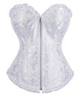 Gothic Brocade Corset White with Zipper Front