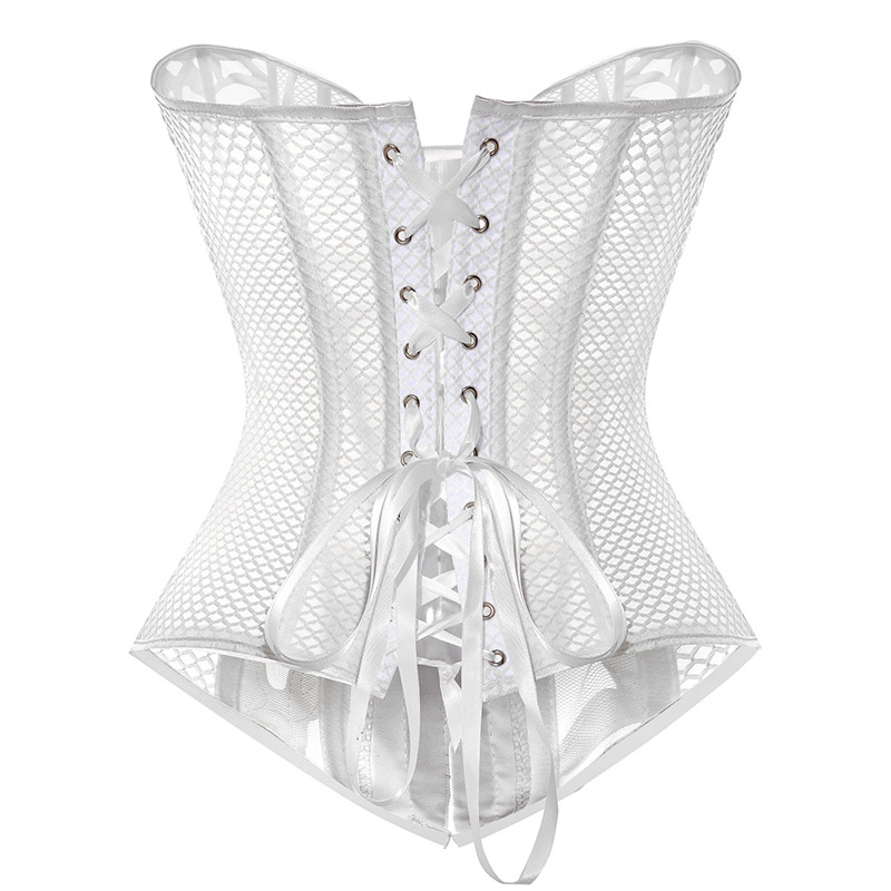 Elastic Net Hollow Out Corset White