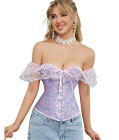 Lace Puff Sleeves Brocade Corset Blue