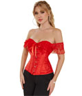 Lace Puff Sleeves Brocade Corset Red