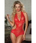 Paisley Net Lace Teddy Lingerie Red