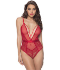 Plunging Mesh and Lace Teddy Red