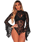 Floral Lace Long Sleeve Teddy Black