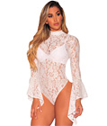 Floral Lace Long Sleeve Teddy White